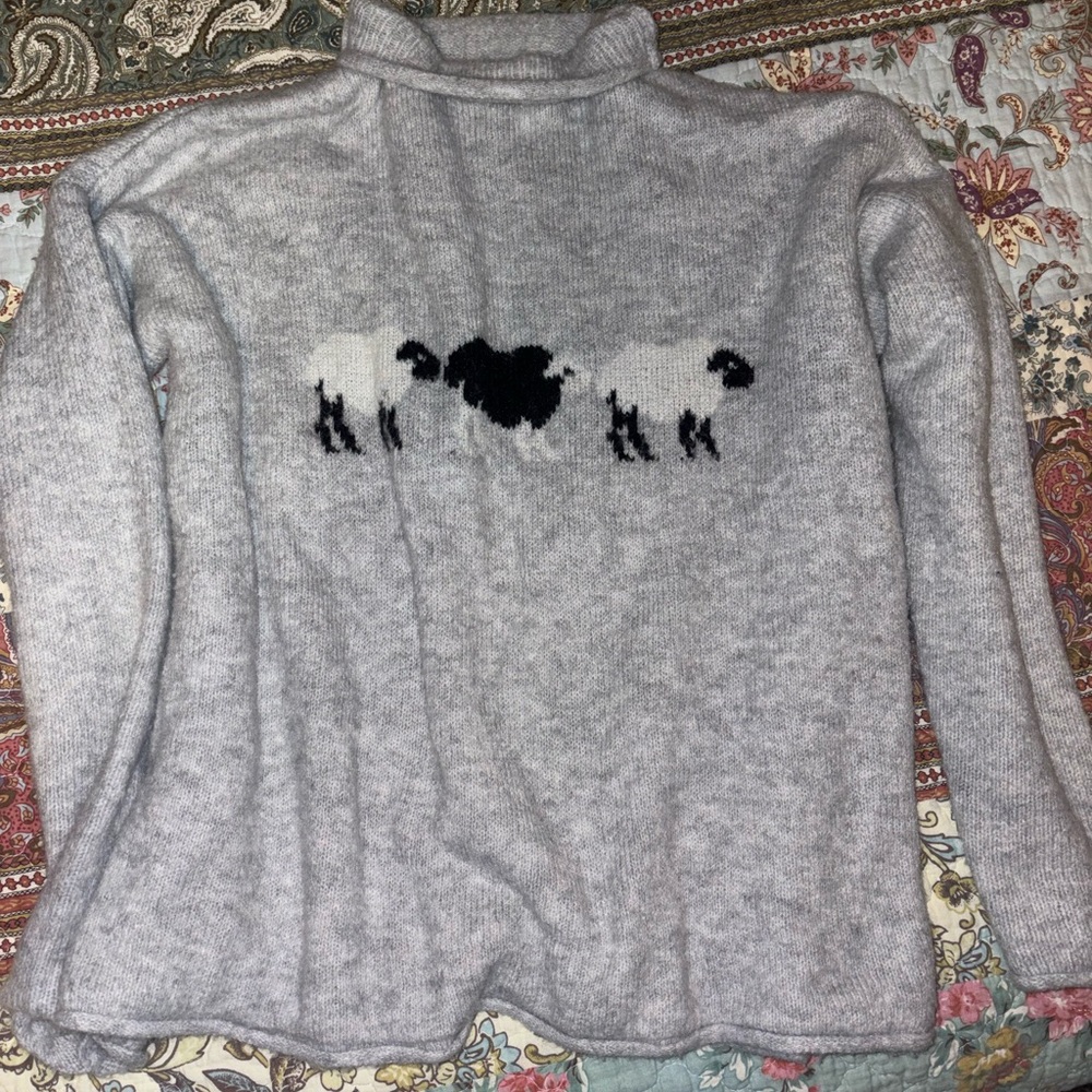 Cupcakes & Cashmere Gray Sheep Pattern Turtleneck Sweater